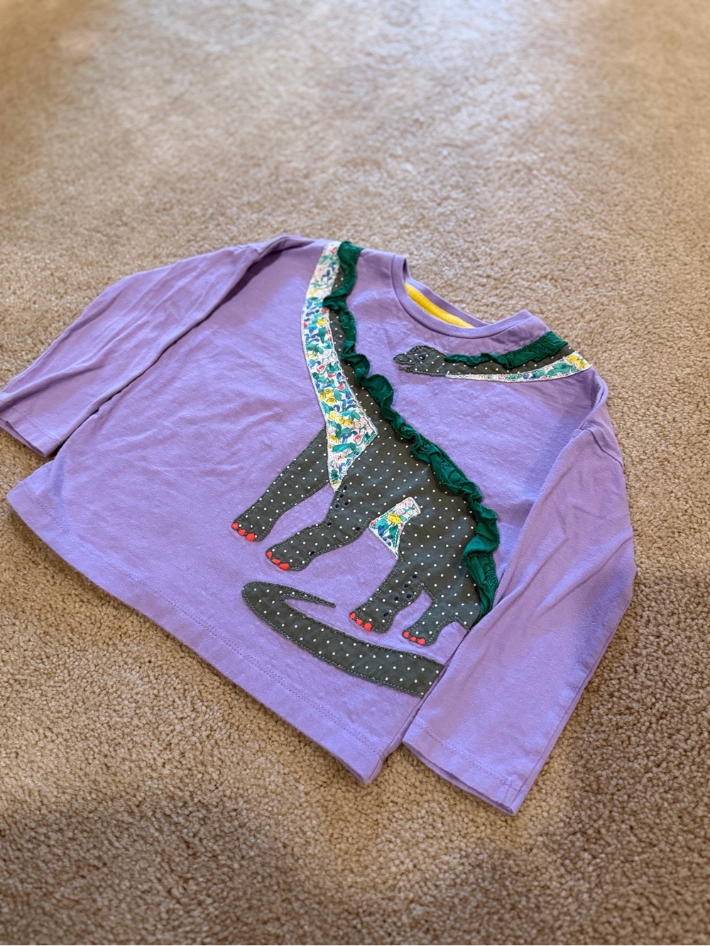 Mini Boden Purple Dinosaur Appliqué Long Sleeve Shirt Girls 4-5Y